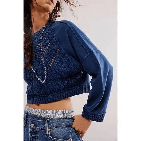 FREE PEOPLE SWEETNESS CROPPED SWEATSHIRT - Picture 1 of 10